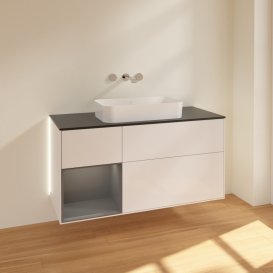 Тумба під раковину Villeroy & Boch Finion 120х50,1 см з підсвіткою МДФ білий глянцевий лак/скло чорне матове G702GKGF