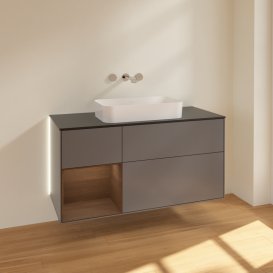 Тумба под раковину Villeroy & Boch Finion 120х50,1 см с подсветкой МДФ антрацит матовый лак/стекло черное матовое G702GNGK