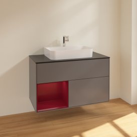 Тумба під раковину Villeroy & Boch Finion 100х50,1 см з підсвічуванням МДФ антрацит матовий лак/скло чорне матове F362HBGK