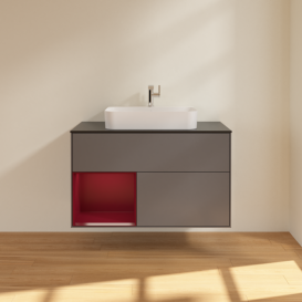 Тумба під раковину Villeroy & Boch Finion 100х50,1 см з підсвічуванням МДФ антрацит матовий лак/скло чорне матове F362HBGK