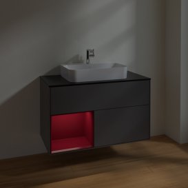 Тумба під раковину Villeroy & Boch Finion 100х50,1 см з підсвічуванням МДФ антрацит матовий лак/скло чорне матове F362HBGK