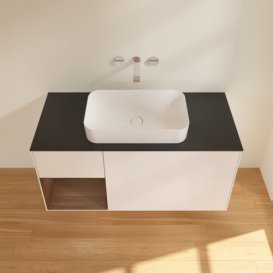 Тумба под раковину Villeroy & Boch Finion 120х50,1 см с подсветкой МДФ белый матовый лак/стекло черное матовое G702GNMT