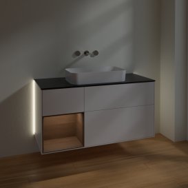 Тумба под раковину Villeroy & Boch Finion 120х50,1 см с подсветкой МДФ белый матовый лак/стекло черное матовое G702GNMT