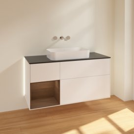 Тумба под раковину Villeroy & Boch Finion 120х50,1 см с подсветкой МДФ белый матовый лак/стекло черное матовое G702GNMT