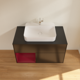 Тумба під раковину Villeroy & Boch Finion 100х50,1 см із підсвічуванням МДФ чорний матовий лак/скло чорне матове F362HBPD