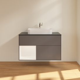 Тумба під раковину Villeroy & Boch Finion 100х50,1 см з підсвічуванням МДФ антрацит матовий лак/скло чорне матове F362MTGK