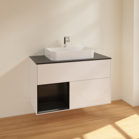 Тумба під раковину Villeroy & Boch Finion 100х50,1 см із підсвічуванням МДФ білий глянцевий лак/скло чорне матове F362PDGF