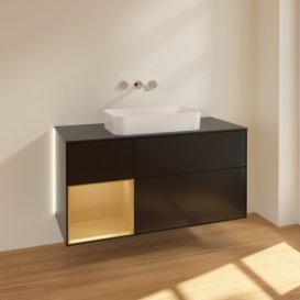 Тумба под раковину Villeroy & Boch Finion 120х50,1 см с подсветкой МДФ черный матовый лак/стекло черное матовое G702HFPD