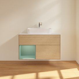 Тумба під раковину Villeroy & Boch Finion 100х50,1 см із підсвічуванням МДФ шпон дуба/скло біле матове F361GMPC