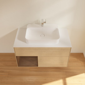 Тумба під раковину Villeroy & Boch Finion 100х50,1 см із підсвічуванням МДФ шпон дуба/скло біле матове F361GNPC