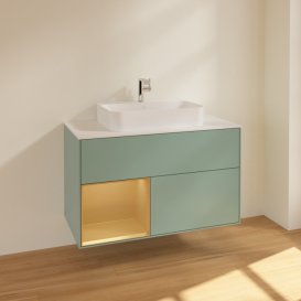 Тумба під раковину Villeroy & Boch Finion 100х50,1 см із підсвічуванням МДФ оливковий матовий лак/скло біле матове F361HFGM