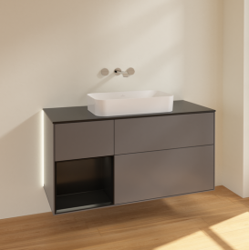 Тумба під раковину Villeroy & Boch Finion 120х50,1 см з підсвічуванням антрацит матовий лак/скло чорне матове G702PDGK