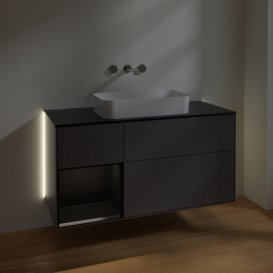 Тумба під раковину Villeroy & Boch Finion 120х50,1 см з підсвічуванням антрацит матовий лак/скло чорне матове G702PDGK