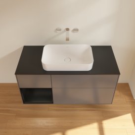 Тумба під раковину Villeroy & Boch Finion 120х50,1 см з підсвічуванням антрацит матовий лак/скло чорне матове G702PDGK