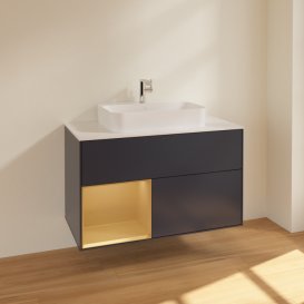 Тумба під раковину Villeroy & Boch Finion 100х50,1 см із підсвічуванням МДФ темно-синій матовий лак/скло біле матове F361HFHG