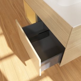 Тумба під раковину Villeroy & Boch Finion 100х50,1 см із підсвічуванням МДФ шпон дуба/скло біле матове F361HFPC