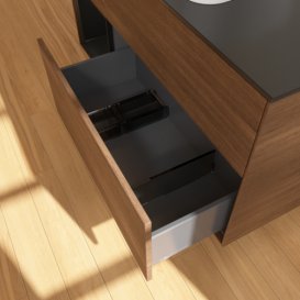 Тумба під раковину Villeroy & Boch Finion 120х50,1 см з підсвічуванням МДФ шпон волоського горіха/скло чорне матове G702PDGN