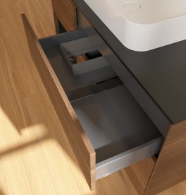 Тумба під раковину Villeroy & Boch Finion 120х50,1 см з підсвічуванням МДФ шпон волоського горіха/скло чорне матове G702PDGN