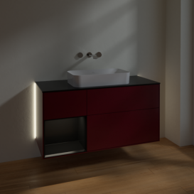 Тумба під раковину Villeroy & Boch Finion 120х50,1 см з підсвічуванням МДФ півонія матовий лак/скло чорне матове G702PDHB