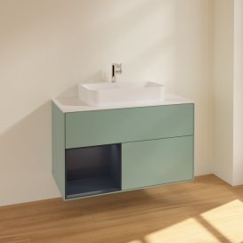 Тумба под раковину Villeroy & Boch Finion 100х50,1 см с подсветкой МДФ оливковый матовый лак/стекло белое матовое F361HGGM