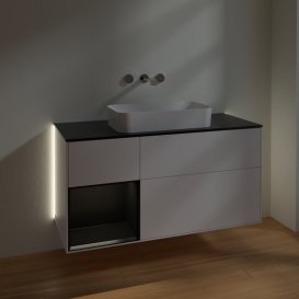 Тумба під раковину Villeroy & Boch Finion 120х50,1 см із підсвічуванням МДФ білий матовий лак/скло чорне матове G702PDMT