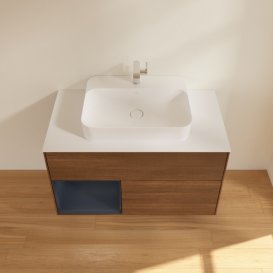 Тумба под раковину Villeroy & Boch Finion 100х50,1 см с подсветкой МДФ шпон грецкого ореха/стекло белое матовое F361HGGN