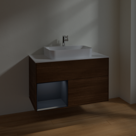 Тумба под раковину Villeroy & Boch Finion 100х50,1 см с подсветкой МДФ шпон грецкого ореха/стекло белое матовое F361HGGN