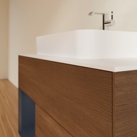 Тумба под раковину Villeroy & Boch Finion 100х50,1 см с подсветкой МДФ шпон грецкого ореха/стекло белое матовое F361HGGN