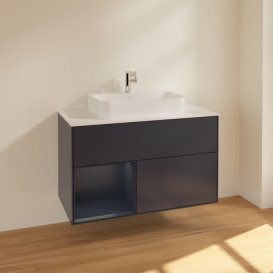 Тумба под раковину Villeroy & Boch Finion 100х50,1 см с подсветкой МДФ темно-синий матовый лак/стекло белое матовое F361HGHG