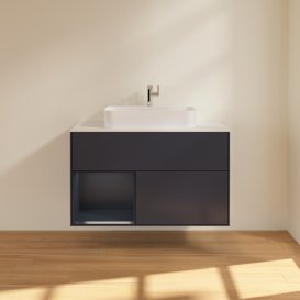 Тумба под раковину Villeroy & Boch Finion 100х50,1 см с подсветкой МДФ темно-синий матовый лак/стекло белое матовое F361HGHG