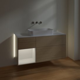 Тумба под раковину Villeroy & Boch Finion 120х50,1 см с подсветкой МДФ шпон дуба/стекло белое матовое G701GFPC