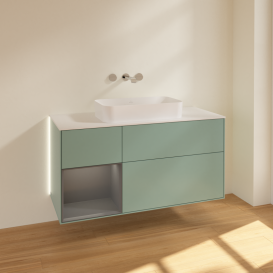 Тумба під раковину Villeroy & Boch Finion 120х50,1 см із підсвічуванням МДФ оливковий матовий лак/скло біле матове G701GKGM