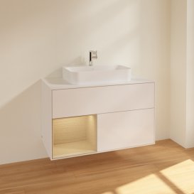 Тумба під раковину Villeroy & Boch Finion 100х50,1 см з підсвіткою МДФ білий глянцевий лак/скло біле матове F361PCGF