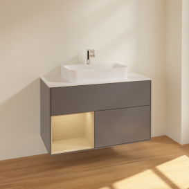 Тумба під раковину Villeroy & Boch Finion 100х50,1 см з підсвічуванням МДФ антрацит матовий лак/скло біле матове F361PCGK