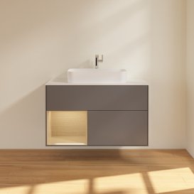 Тумба під раковину Villeroy & Boch Finion 100х50,1 см з підсвічуванням МДФ антрацит матовий лак/скло біле матове F361PCGK