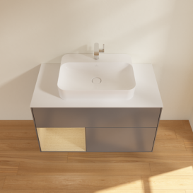 Тумба під раковину Villeroy & Boch Finion 100х50,1 см з підсвічуванням МДФ антрацит матовий лак/скло біле матове F361PCGK