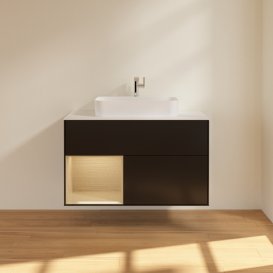 Тумба под раковину Villeroy & Boch Finion 100х50,1 см с подсветкой МДФ черный матовый лак/стекло белое матовое F361PCPD