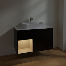 Тумба под раковину Villeroy & Boch Finion 100х50,1 см с подсветкой МДФ черный матовый лак/стекло белое матовое F361PCPD