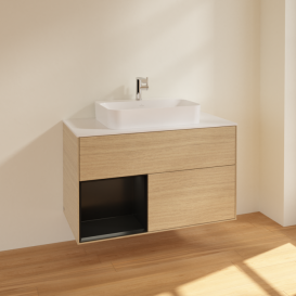 Тумба под раковину Villeroy & Boch Finion 100х50,1 см с подсветкой МДФ шпон дуба/стекло белое матовое F361PDPC