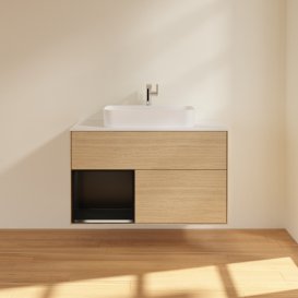 Тумба под раковину Villeroy & Boch Finion 100х50,1 см с подсветкой МДФ шпон дуба/стекло белое матовое F361PDPC