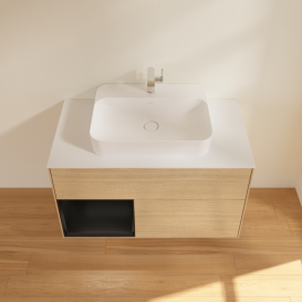 Тумба под раковину Villeroy & Boch Finion 100х50,1 см с подсветкой МДФ шпон дуба/стекло белое матовое F361PDPC