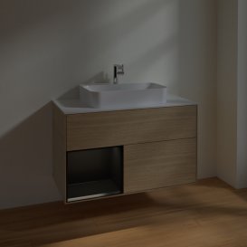 Тумба под раковину Villeroy & Boch Finion 100х50,1 см с подсветкой МДФ шпон дуба/стекло белое матовое F361PDPC