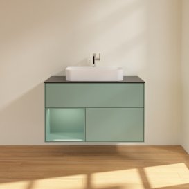 Тумба під раковину Villeroy & Boch Finion 100х50,1 см із підсвічуванням МДФ оливковий матовий лак/скло чорне матове F362GMGM