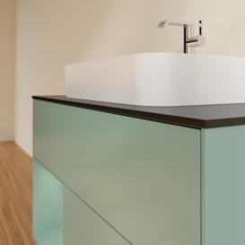 Тумба під раковину Villeroy & Boch Finion 100х50,1 см із підсвічуванням МДФ оливковий матовий лак/скло чорне матове F362GMGM