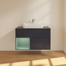 Тумба під раковину Villeroy & Boch Finion 100х50,1 см із підсвічуванням МДФ темно-синій матовий лак/скло чорне матове F362GMHG