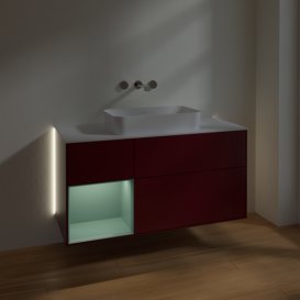 Тумба под раковину Villeroy & Boch Finion 120х50,1 см с подсветкой МДФ пион матовый лак/стекло белое матовое G701GMHB