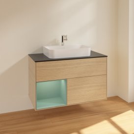 Тумба под раковину Villeroy & Boch Finion 100х50,1 см с подсветкой МДФ шпон дуба/стекло черное матовое F362GMPC