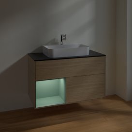 Тумба под раковину Villeroy & Boch Finion 100х50,1 см с подсветкой МДФ шпон дуба/стекло черное матовое F362GMPC