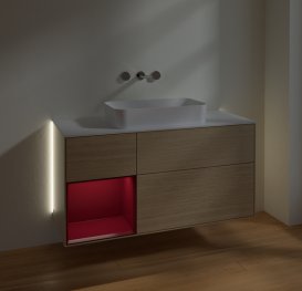 Тумба под раковину Villeroy & Boch Finion 120х50,1 см с подсветкой МДФ шпон дуба/стекло белое матовое G701HBPC