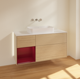 Тумба под раковину Villeroy & Boch Finion 120х50,1 см с подсветкой МДФ шпон дуба/стекло белое матовое G701HBPC